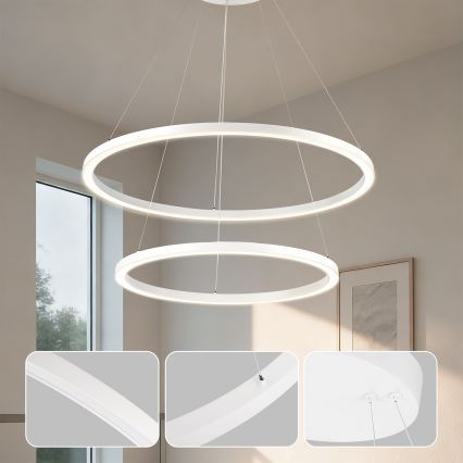 Brilagi - PORTOFINO LED, dimmbare Pendelleuchte mit Seilabhängung LED/98W/230V 3000-6000K Ø 80 cm weiß + Fernbedienung