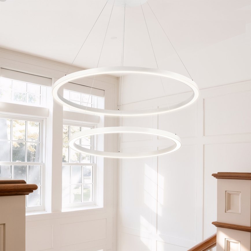 Brilagi - PORTOFINO LED, dimmbare Pendelleuchte mit Seilabhängung LED/98W/230V 3000-6000K Ø 80 cm weiß + Fernbedienung