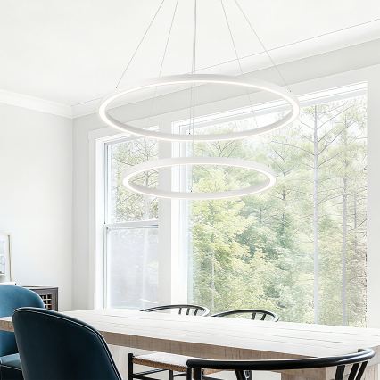 Brilagi - PORTOFINO LED, dimmbare Pendelleuchte mit Seilabhängung LED/98W/230V 3000-6000K Ø 80 cm weiß + Fernbedienung