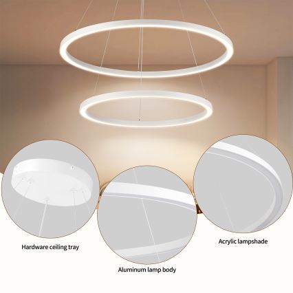 Brilagi - PORTOFINO LED, dimmbare Pendelleuchte mit Seilabhängung LED/98W/230V 3000-6000K Ø 80 cm weiß + Fernbedienung