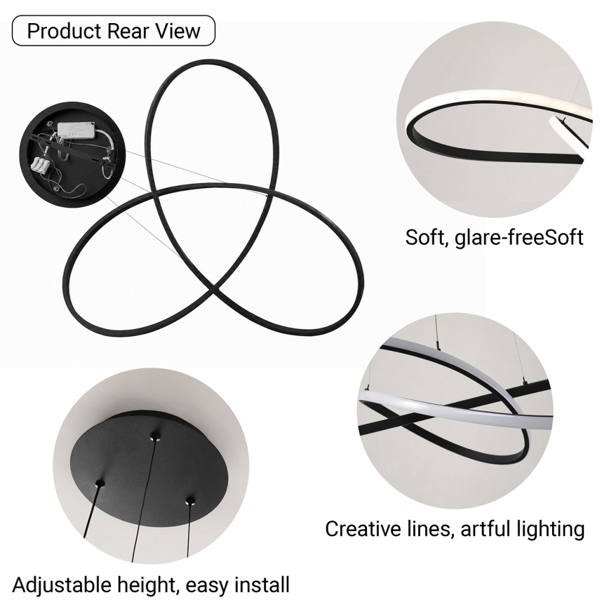 Brilagi - LED-dimmbare Pendelleuchte mit Kabelaufhängung INFINITY LED/80W/230V 3000-6000K 80x80 cm schwarz + Fernbedienung