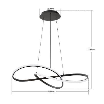 Brilagi - LED-dimmbare Pendelleuchte mit Kabelaufhängung INFINITY LED/80W/230V 3000-6000K 80x80 cm schwarz + Fernbedienung