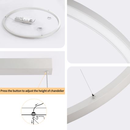 Brilagi - LED-dimmbare Pendelleuchte an Kabel PORTOFINO LED/60W/230V 3000–6000K Ø 80 cm silber + Fernbedienung