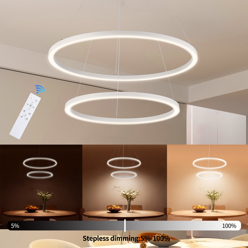 Brilagi - dimmbare LED-Pendelleuchte an Kabel PORTOFINO LED/98W/230V 3000-6000K Ø 80 cm weiß + Fernbedienung