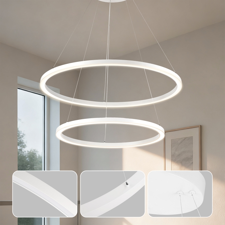 Brilagi - dimmbare LED-Pendelleuchte an Kabel PORTOFINO LED/98W/230V 3000-6000K Ø 80 cm weiß + Fernbedienung