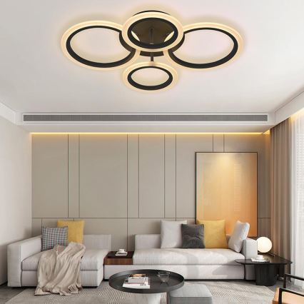 Brilagi - LED-dimmbare aufgesetzte Deckenleuchte ORBITS LED/50W/230V 3000-6500K schwarz + Fernbedienung
