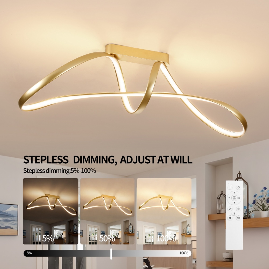 Brilagi - LED-dimmbare Deckenleuchte TWISTER LED/60W/230V 3000-6000K goldfarben + Fernbedienung