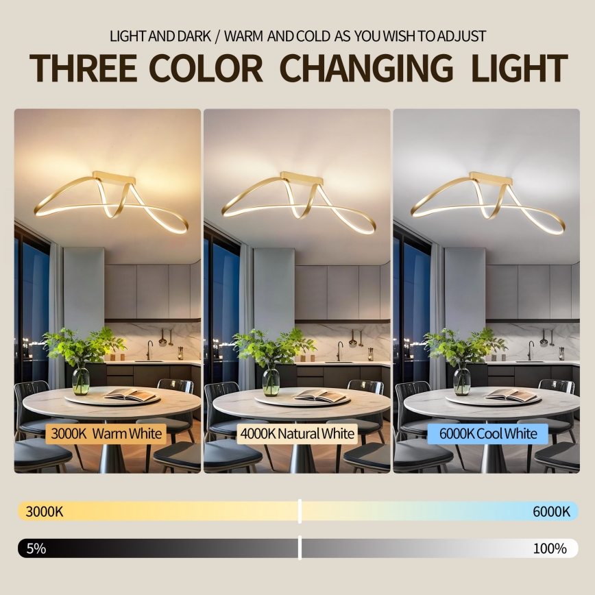 Brilagi - LED-dimmbare Deckenleuchte TWISTER LED/60W/230V 3000-6000K goldfarben + Fernbedienung