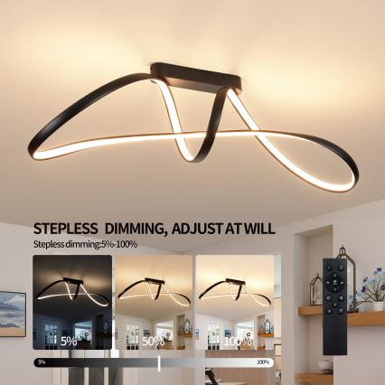 Brilagi - LED dimmbare aufgesetzte Deckenleuchte TWISTER LED/60W/230V 3000-6000K schwarz + Fernbedienung