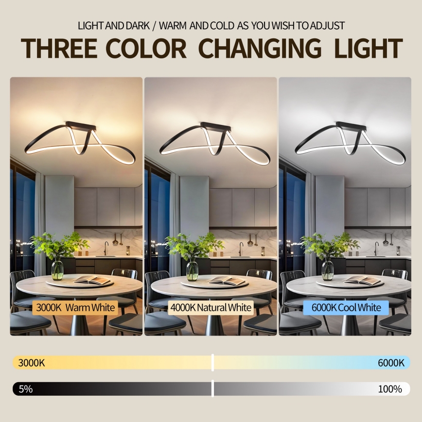 Brilagi - LED dimmbare aufgesetzte Deckenleuchte TWISTER LED/60W/230V 3000-6000K schwarz + Fernbedienung