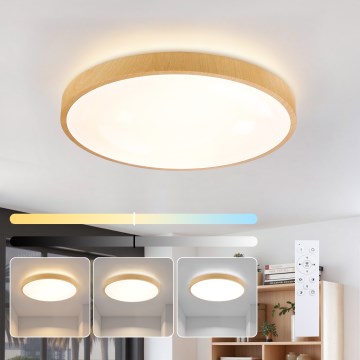 Brilagi - LED-dimmbare Deckenleuchte GLASS POOL DOUBLE LED/60W/230V 3000-6000K 50 cm Holzdekor + Fernbedienung