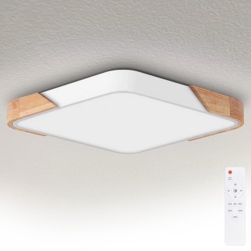 Brilagi - LED-dimmbare Deckenleuchte PILANA LED/60W/230V 3000-6500K Eiche/Weiß 56x56 cm + Fernbedienung
