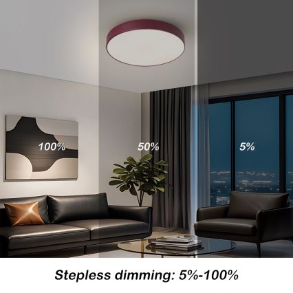 Brilagi - LED-dimmbare Deckenleuchte POOL LED/36W/230V 3000-6000K Ø 30 cm burgunderrot + Fernbedienung