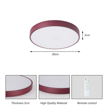 Brilagi - LED-dimmbare Deckenleuchte POOL LED/36W/230V 3000-6000K Ø 30 cm burgunderrot + Fernbedienung