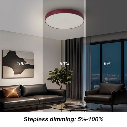 Brilagi - dimmbare LED-Deckenleuchte POOL LED/48W/230V 3000-6000K Ø 40 cm burgunderrot + Fernbedienung