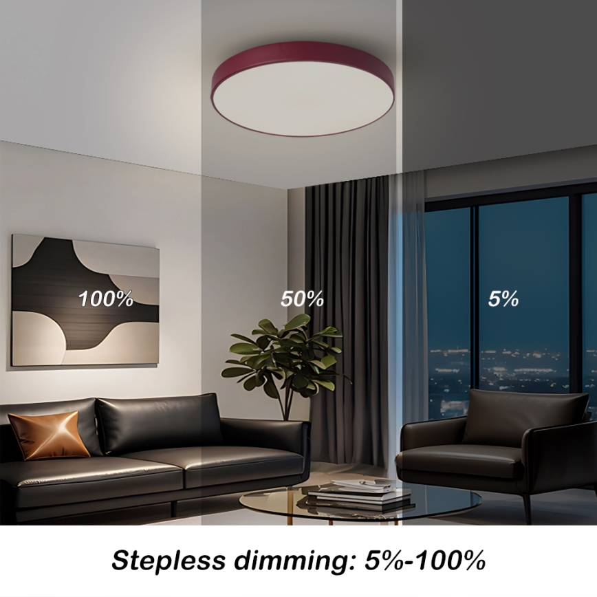 Brilagi - dimmbare LED-Deckenleuchte POOL LED/48W/230V 3000-6000K Ø 40 cm burgunderrot + Fernbedienung