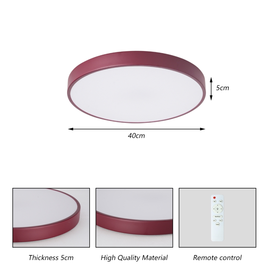 Brilagi - dimmbare LED-Deckenleuchte POOL LED/48W/230V 3000-6000K Ø 40 cm burgunderrot + Fernbedienung