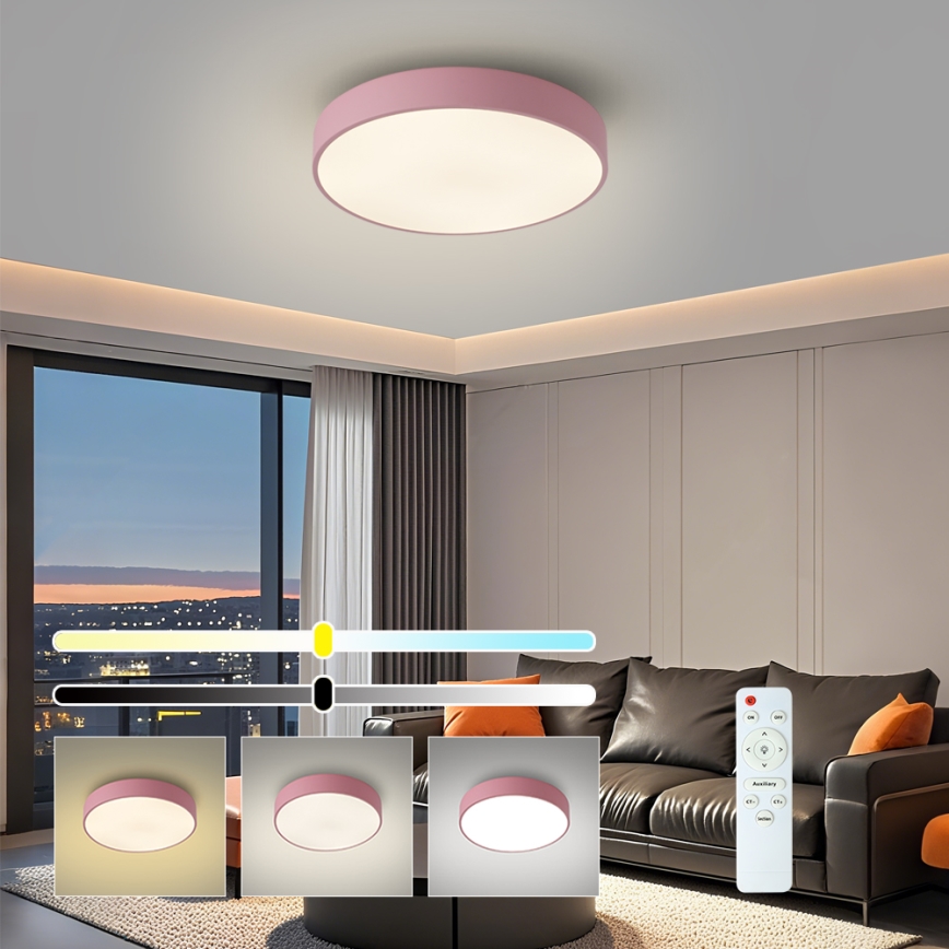 Brilagi - LED dimmbare Deckenleuchte POOL LED/48W/230V 3000-6000K Durchmesser 40 cm rosa + Fernbedienung
