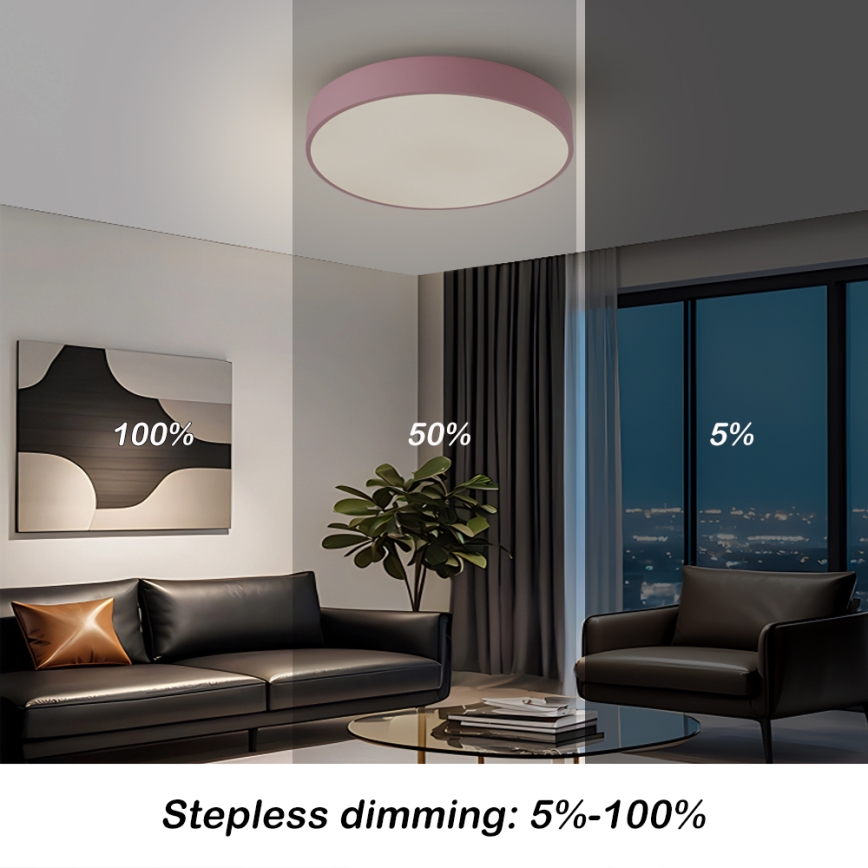 Brilagi - LED dimmbare Deckenleuchte POOL LED/48W/230V 3000-6000K Durchmesser 40 cm rosa + Fernbedienung