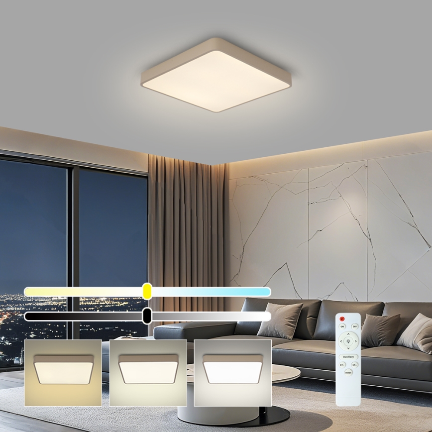 Brilagi - LED dimmbare Deckenleuchte POOL LED/48W/230V 3000-6000K 50x50 cm beige + Fernbedienung