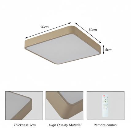 Brilagi - LED dimmbare Deckenleuchte POOL LED/48W/230V 3000-6000K 50x50 cm beige + Fernbedienung
