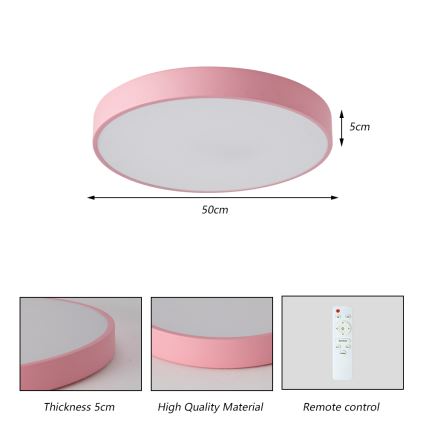 Brilagi - dimmbare LED-Deckenleuchte POOL LED/60W/230V 3000-6000K Ø 50 cm rosa + Fernbedienung