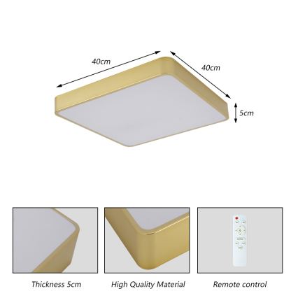 BRILAGI - dimmbare LED-Deckenleuchte POOL SQUARE LED/36W/230V 3000-6000K 40x40 cm goldfarben + mit Fernbedienung
