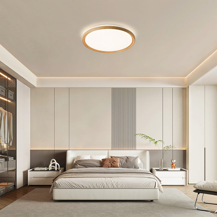 Brilagi - dimmbare LED-Deckenleuchte RIVO LED/72W/230V 3000–6000K Holzdekor Ø 50 cm + Fernbedienung