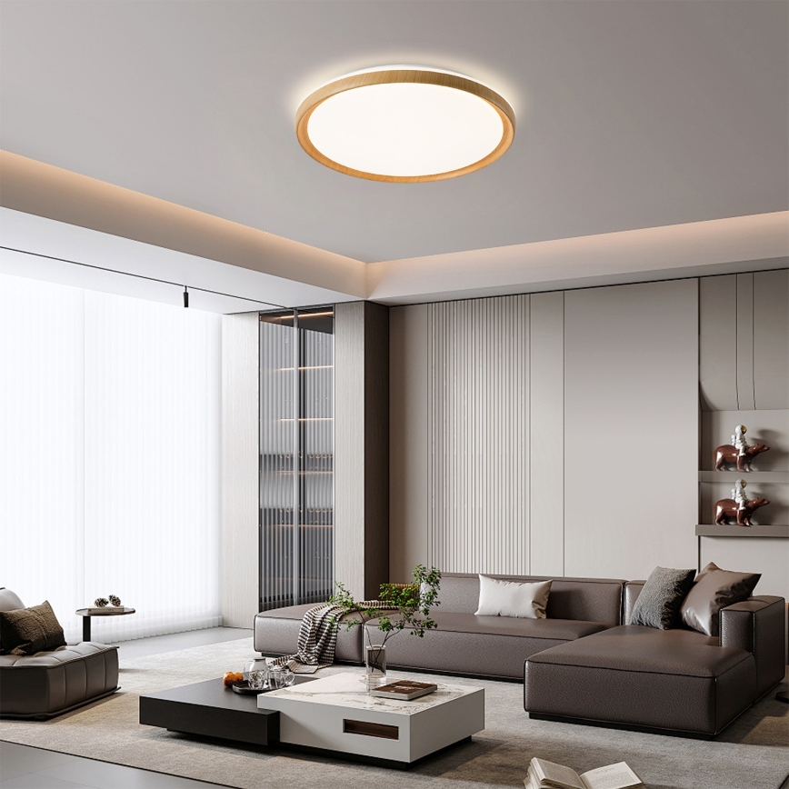 Brilagi - dimmbare LED-Deckenleuchte RIVO LED/72W/230V 3000–6000K Holzdekor Ø 50 cm + Fernbedienung