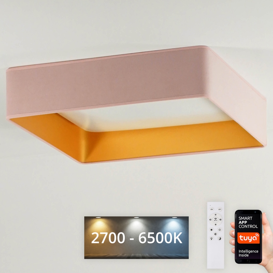 Brilagi - LED-dimmbare Deckenleuchte VELVET SQUARE SMART LED/36W/230V 60x60 cm 2700-6500K Wi-Fi Tuya + Fernbedienung rosa