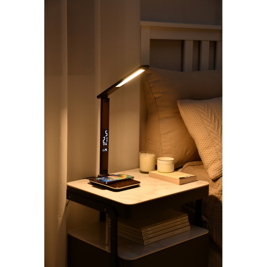 Brilagi - Dimmbare LED-Tischlampe mit kabelloser QI-Ladefunktion und USB REGINA LED/8,5W/230V Braun