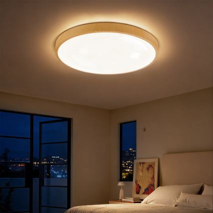 Brilagi - LED-dimmbare Deckenleuchte GLASS POOL DOUBLE LED/60W/230V 3000-6000K 50 cm Holzdekor + Fernbedienung