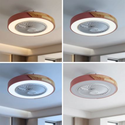 Brilagi - LED-dimmbare Deckenleuchte mit Ventilator LED/38W/230V 3000-6500K Ø 50 cm rosa/Eiche + Fernbedienung