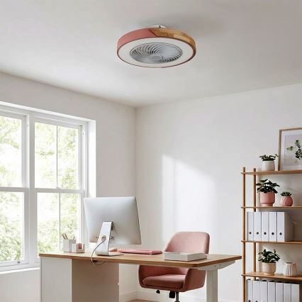 Brilagi - LED-dimmbare Deckenleuchte mit Ventilator LED/38W/230V 3000-6500K Ø 50 cm rosa/Eiche + Fernbedienung