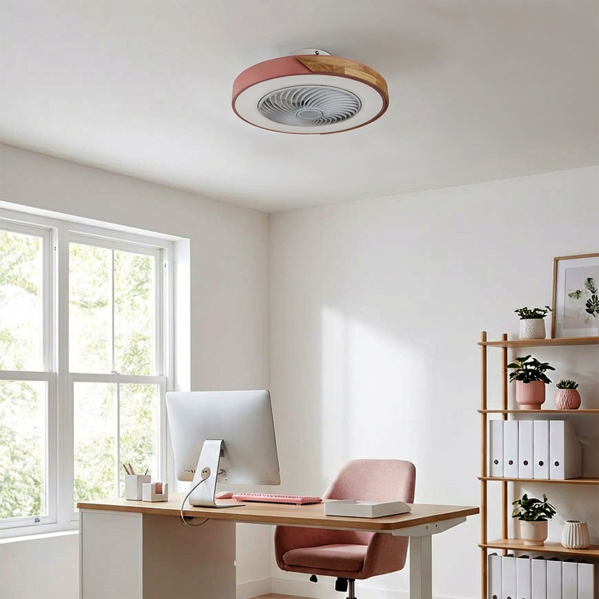 Brilagi - LED-dimmbare Deckenleuchte mit Ventilator LED/38W/230V 3000-6500K Ø 50 cm rosa/Eiche + Fernbedienung