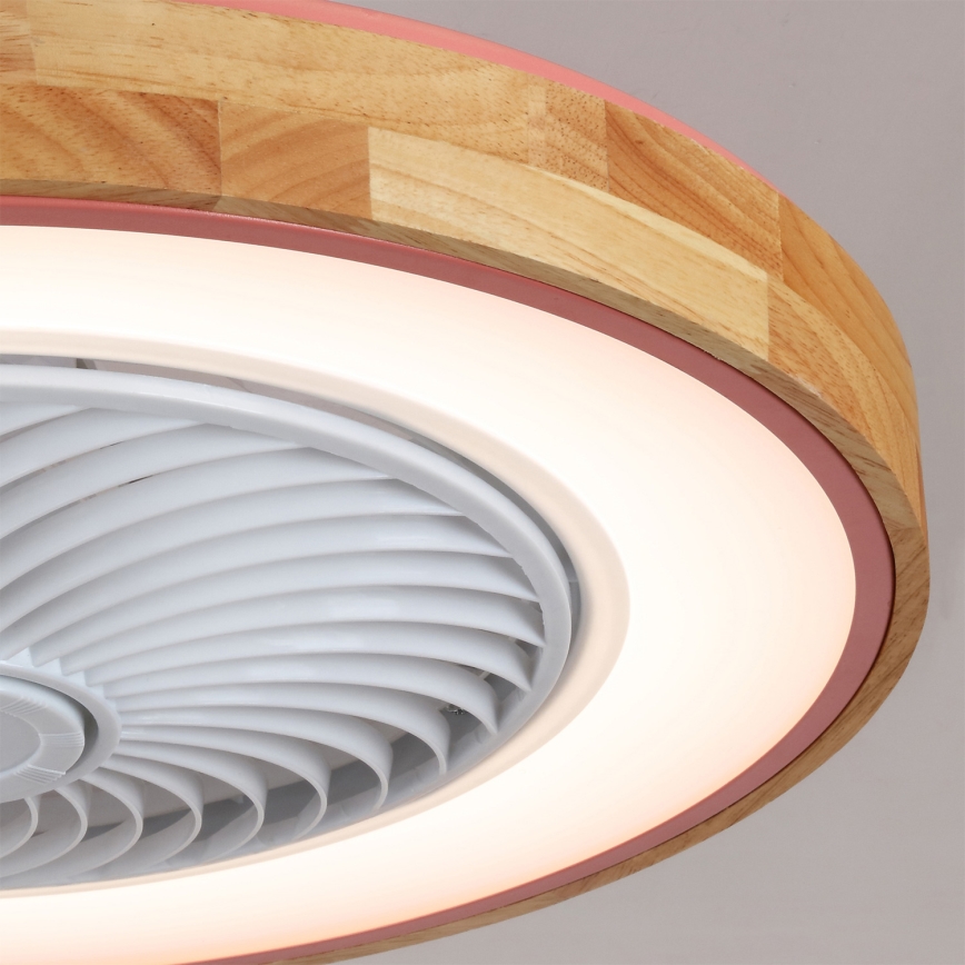 Brilagi - LED-dimmbare Deckenleuchte mit Ventilator LED/38W/230V 3000-6500K Ø 50 cm rosa/Eiche + Fernbedienung