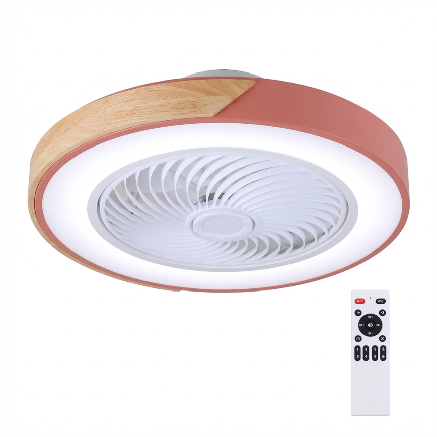Brilagi - LED-dimmbare Deckenleuchte mit Ventilator LED/38W/230V 3000-6500K Ø 50 cm rosa/Eiche + Fernbedienung