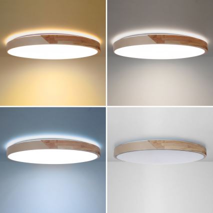 BRILAGI - LED-dimmbare Deckenleuchte PILANA LED/72W/230V 3000-6500K Eiche/Beige Ø 80 cm + Fernbedienung