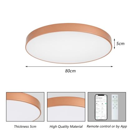 Brilagi - dimmbare LED-Deckenleuchte POOL SMART LED/100W/230V 3000–6000K Ø 80 cm Wi-Fi Tuya, bronzefarben + Fernbedienung