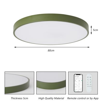 Brilagi - Dimmbare LED-Leuchte POOL SMART LED, 100 W, 230 V, Ø 80 cm, 3000–6000 K, Tuya-Wi‑Fi + Fernbedienung, grün