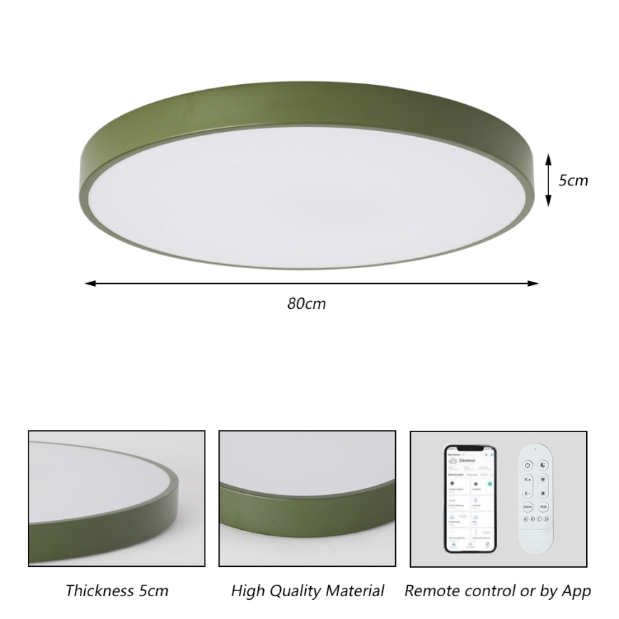 Brilagi - Dimmbare LED-Leuchte POOL SMART LED, 100 W, 230 V, Ø 80 cm, 3000–6000 K, Tuya-Wi‑Fi + Fernbedienung, grün