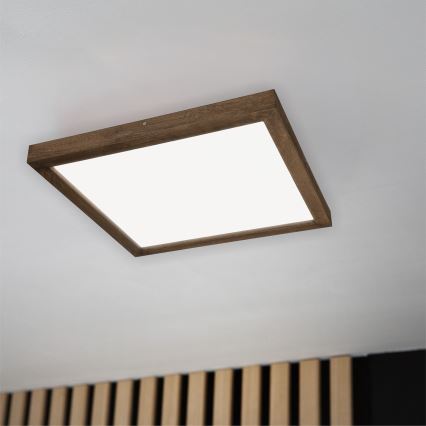 BRILAGI - Dimmbare LED-Badezimmer-Deckenleuchte WOODY FRAME LED/50W/230V Eiche Nussbaum 60x60 cm 3000-6000K IP44 + Fernbedienung
