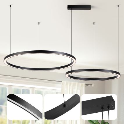 Brilagi - PORTOFINO LED-dimmbare Hängeleuchte an Seil LED/98W/230V 3000–6000K schwarz + Fernbedienung
