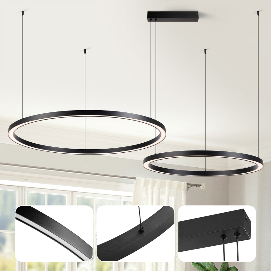 Brilagi - PORTOFINO LED-dimmbare Hängeleuchte an Seil LED/98W/230V 3000–6000K schwarz + Fernbedienung