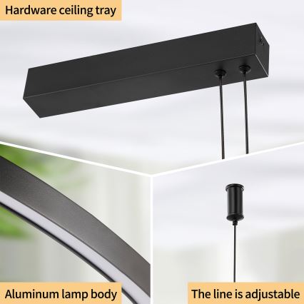 Brilagi - PORTOFINO LED-dimmbare Hängeleuchte an Seil LED/98W/230V 3000–6000K schwarz + Fernbedienung