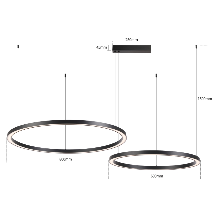 Brilagi - PORTOFINO LED-dimmbare Hängeleuchte an Seil LED/98W/230V 3000–6000K schwarz + Fernbedienung