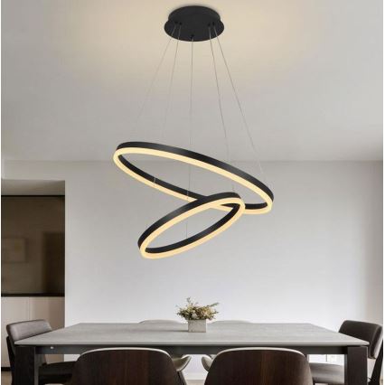 Brilagi - Dimmbare LED-Pendelleuchte an Stahlseil CIRCLE LED/70W/230V 3000-6500K Ø 60 cm schwarz inkl. Fernbedienung