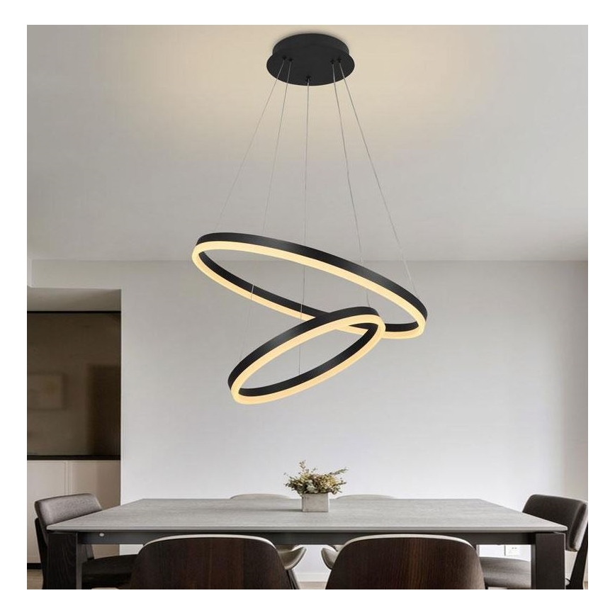 Brilagi - Dimmbare LED-Pendelleuchte an Stahlseil CIRCLE LED/70W/230V 3000-6500K Ø 60 cm schwarz inkl. Fernbedienung