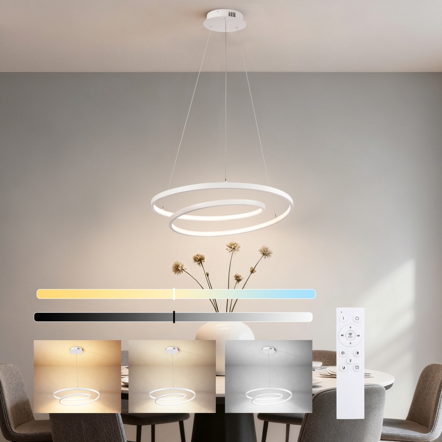 Brilagi - LED-dimmbare Pendelleuchte an Kabel TWISTER LED/48W/230V 3000-6000K Ø 50 cm Weiß + Fernbedienung