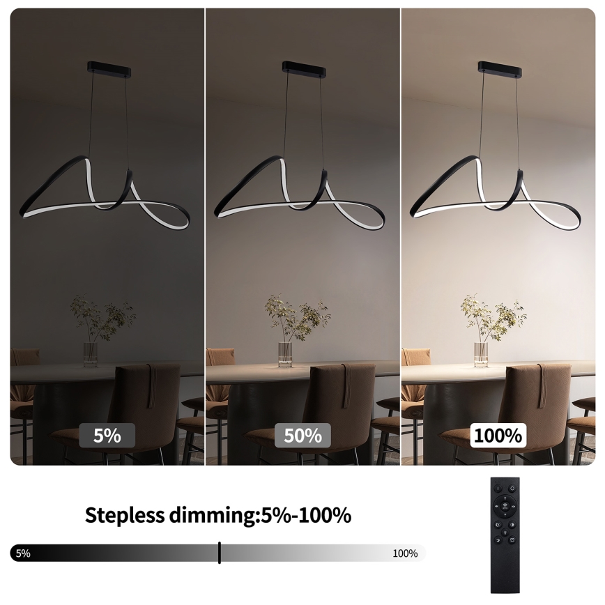 Brilagi - dimmbare Pendelleuchte TWISTER LED/60W/230V 3000-6000K schwarz + Fernbedienung